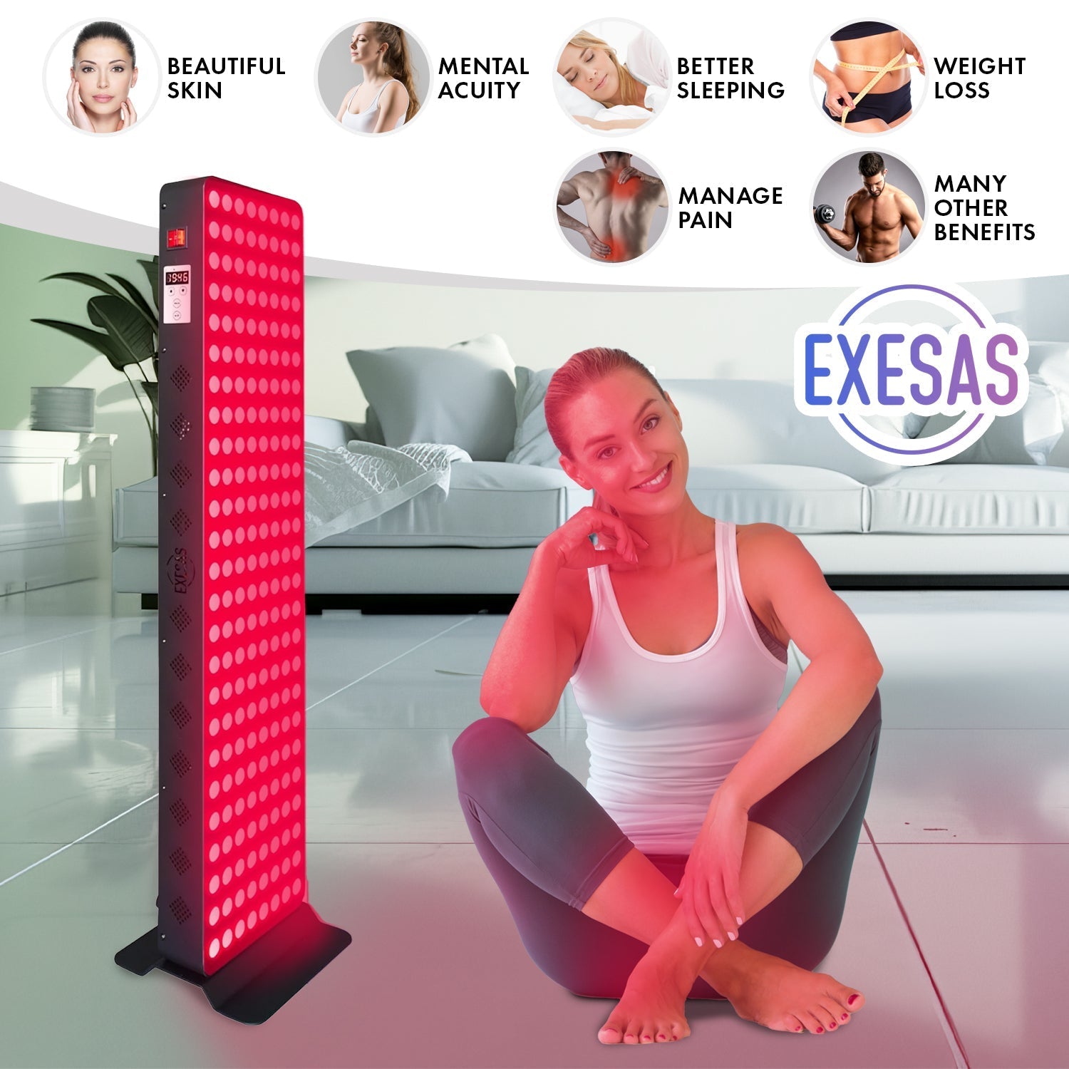 EXESAS 200 LED, 1000W Dual-Chip, Red Light Therapy Device for Full Body, 4-Wavelengths Infrared LED Panel for Skin, Weight, Pain, Wellness EXESAS
