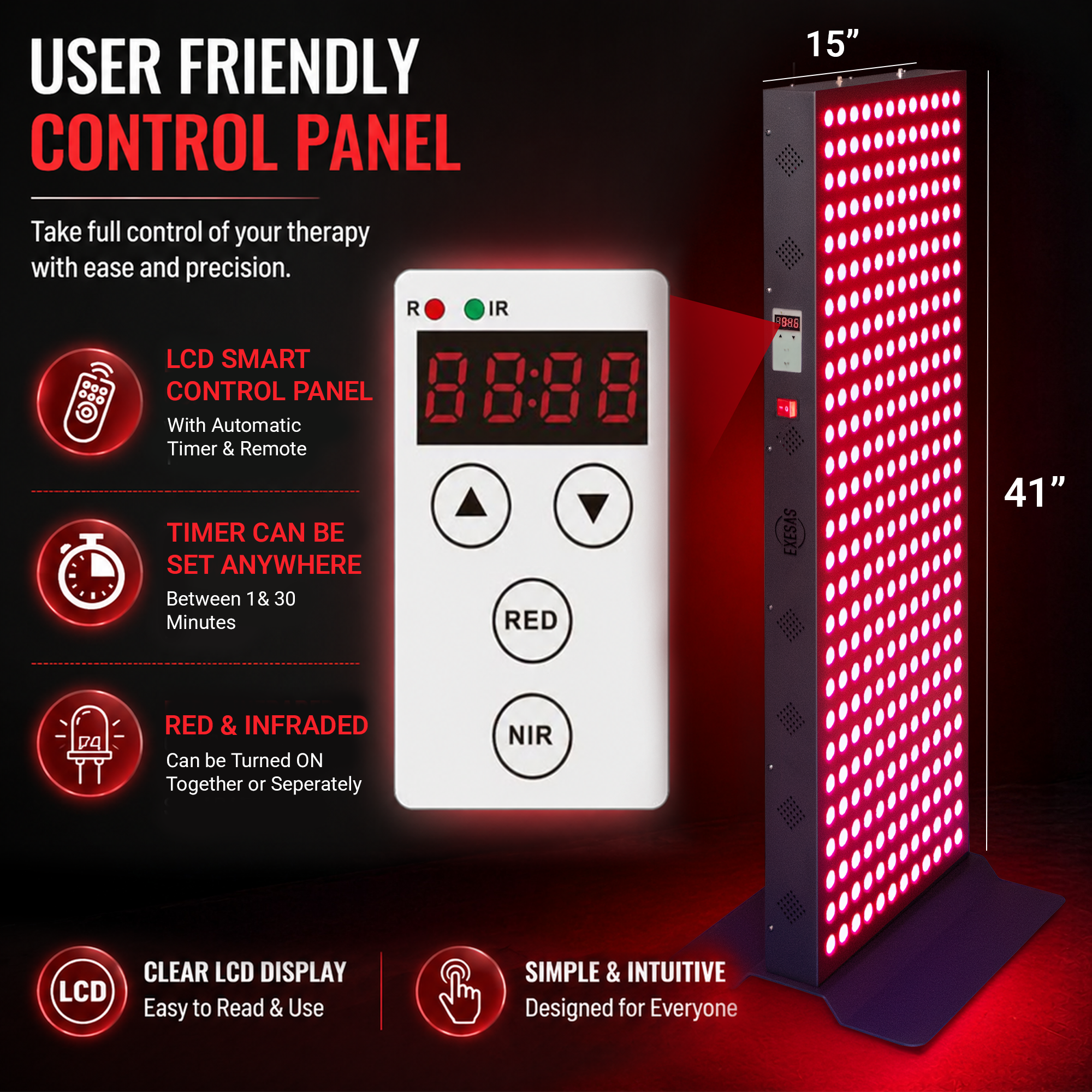 EXESAS 324 LED, 1620W Dual-Chip, Red Light Therapy Device for Full Body, 4-Wavelengths Infrared LED Panel for Skin, Weight, Pain, Wellness EXESAS