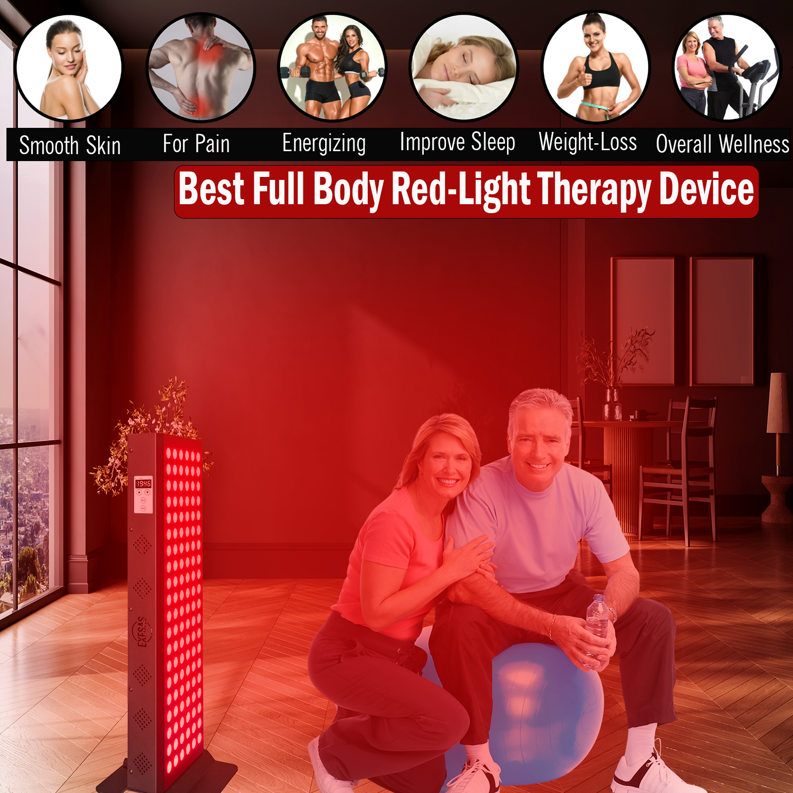 EXESAS 120 LED, 600W Dual-Chip, Red Light Therapy Device for Full Body, 4-Wavelengths Infrared LED Panel for Skin, Weight, Pain, Wellness EXESAS
