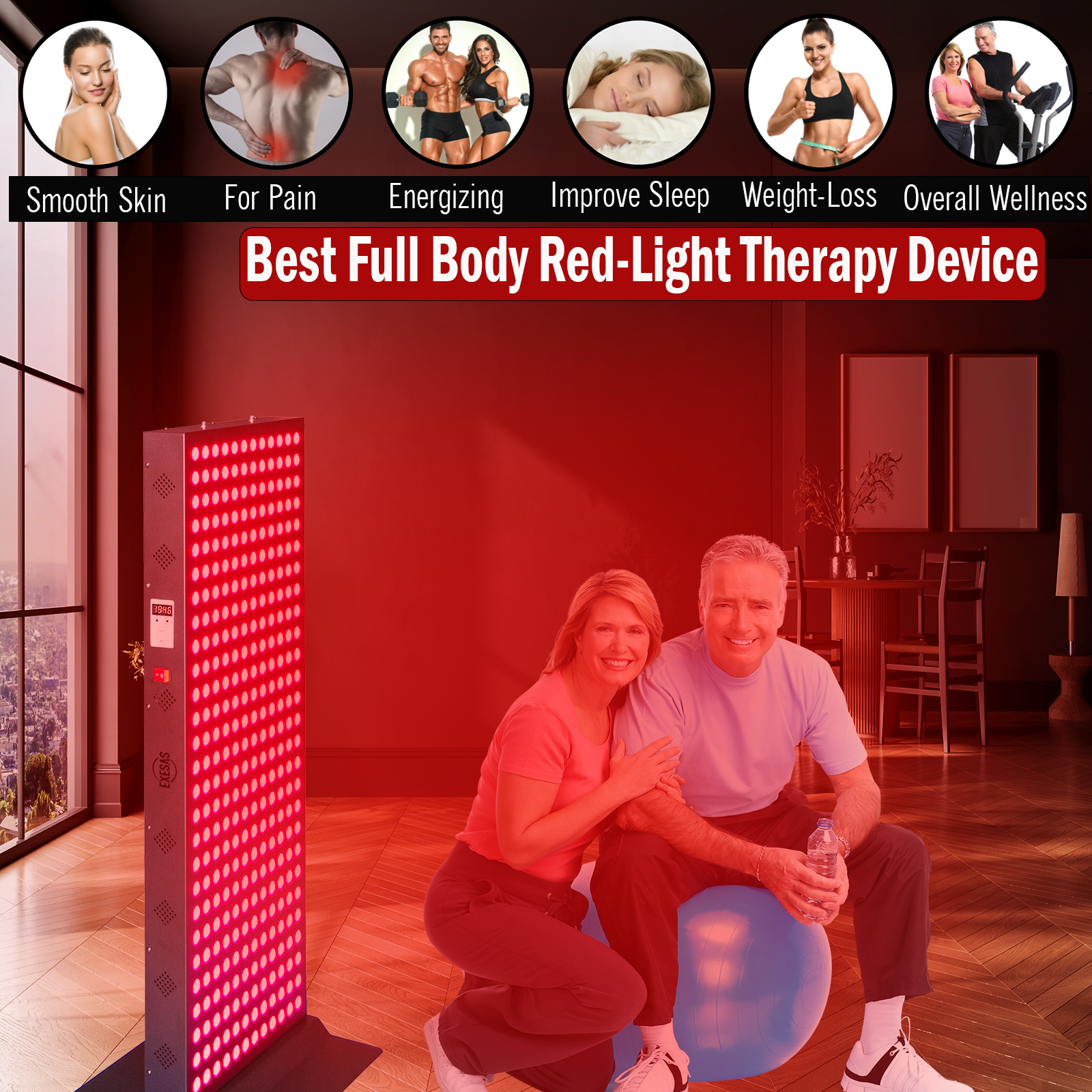 EXESAS 324 LED, 1620W Dual-Chip, Red Light Therapy Device for Full Body, 4-Wavelengths Infrared LED Panel for Skin, Weight, Pain, Wellness EXESAS