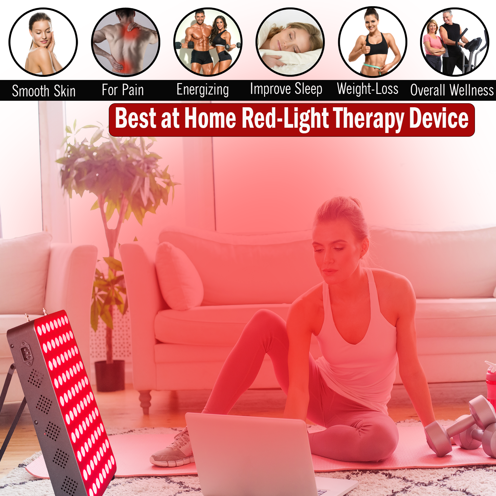 EXESAS 80 LED, 400W Dual-Chip, Red Light Therapy Device for Full Body 660nm & 850nm Infrared LED Panel for Beautiful Skin, Weight & Pain Management EXESAS