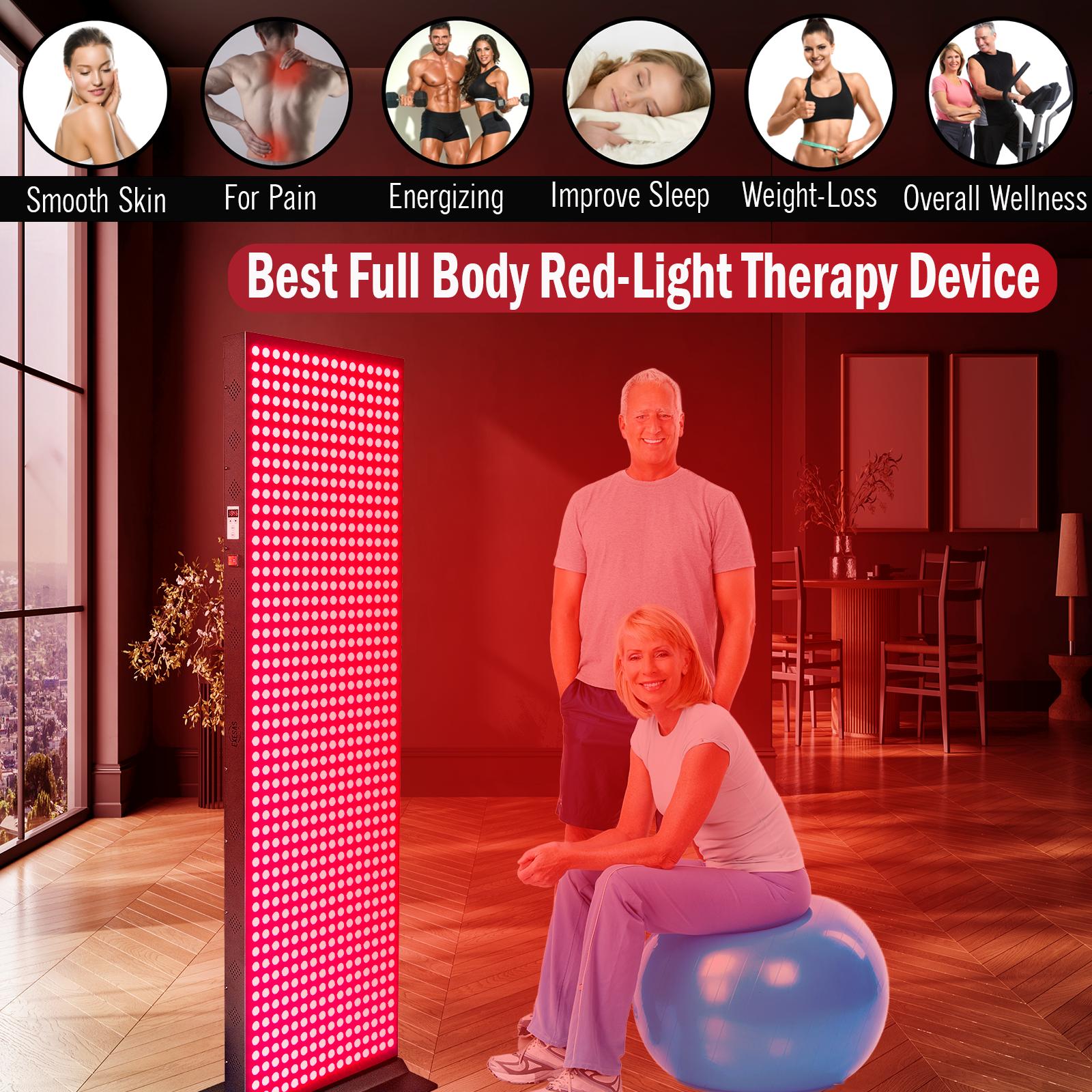 EXESAS   800 LED, 4000W Dual-Chip, Red Light Therapy Device for Full Body, 4-Wavelengths Infrared LED Panel for Skin, Weight, Pain, Wellness EXESAS