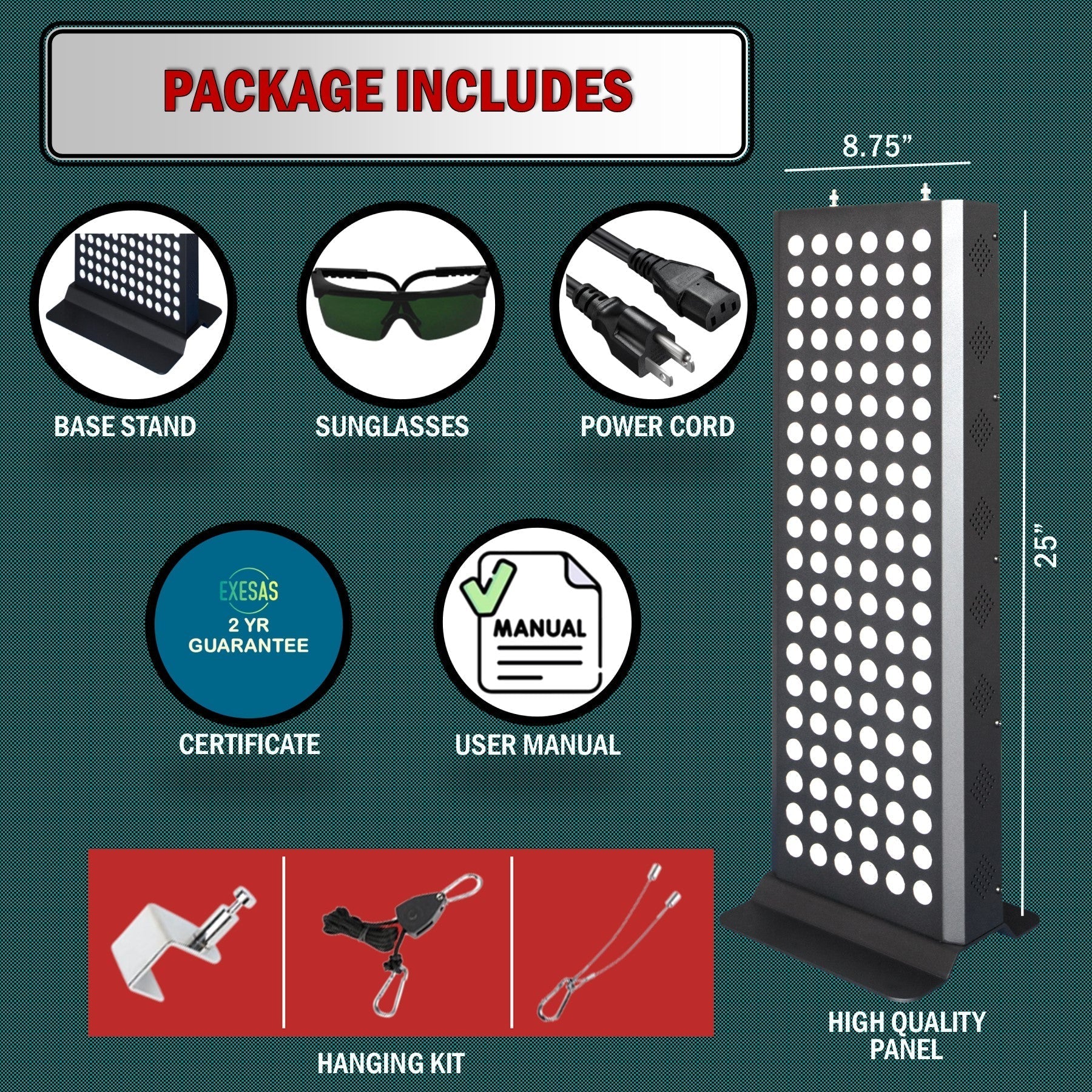 EXESAS 120 LED, 600W Dual-Chip, Red Light Therapy Device for Full Body, 4-Wavelengths Infrared LED Panel for Skin, Weight, Pain, Wellness EXESAS