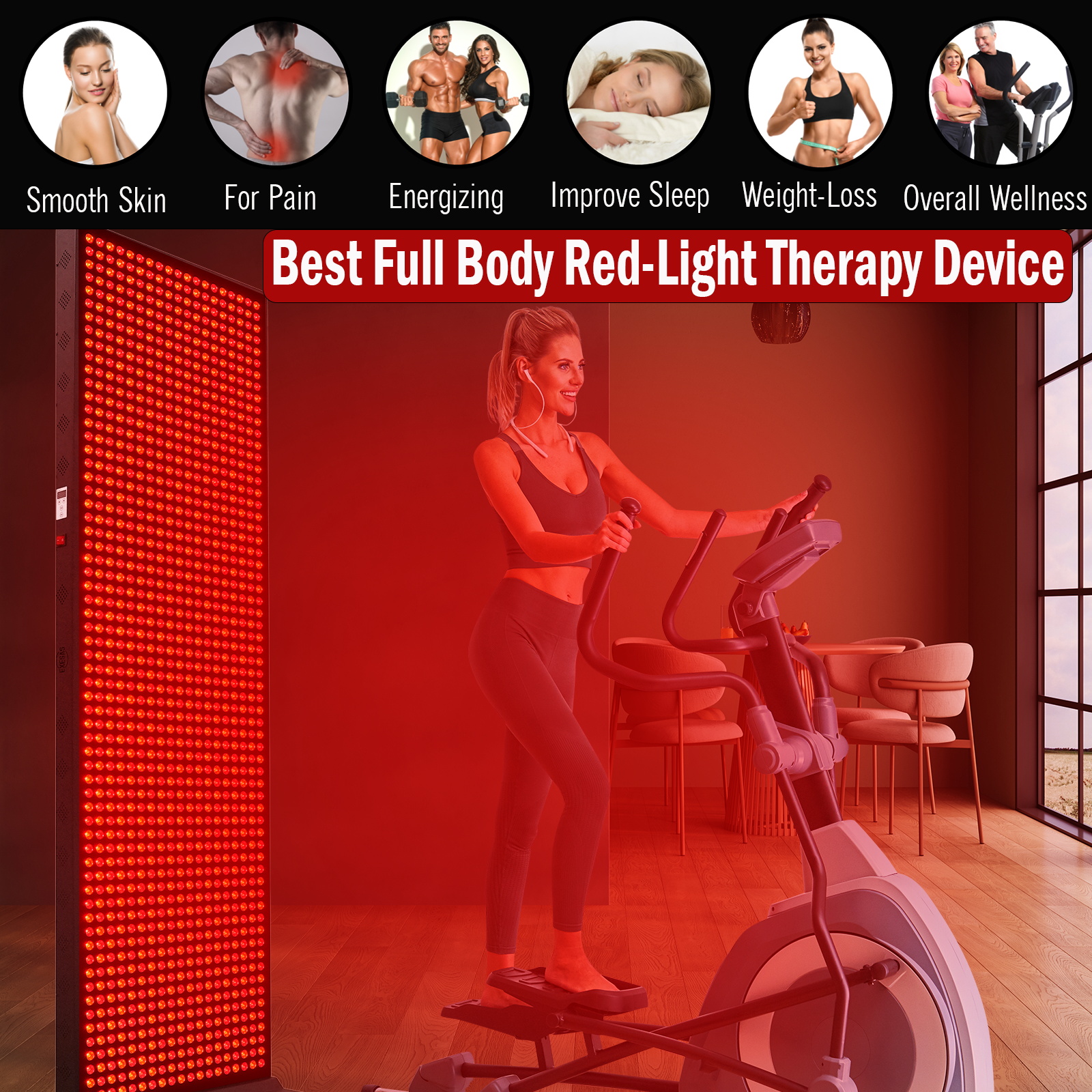 EXESAS     1216 LED, 6080W Dual-Chip, Red Light Therapy Device for Full Body, 4-Wavelengths Infrared LED Panel for Skin, Weight, Pain, Wellness EXESAS