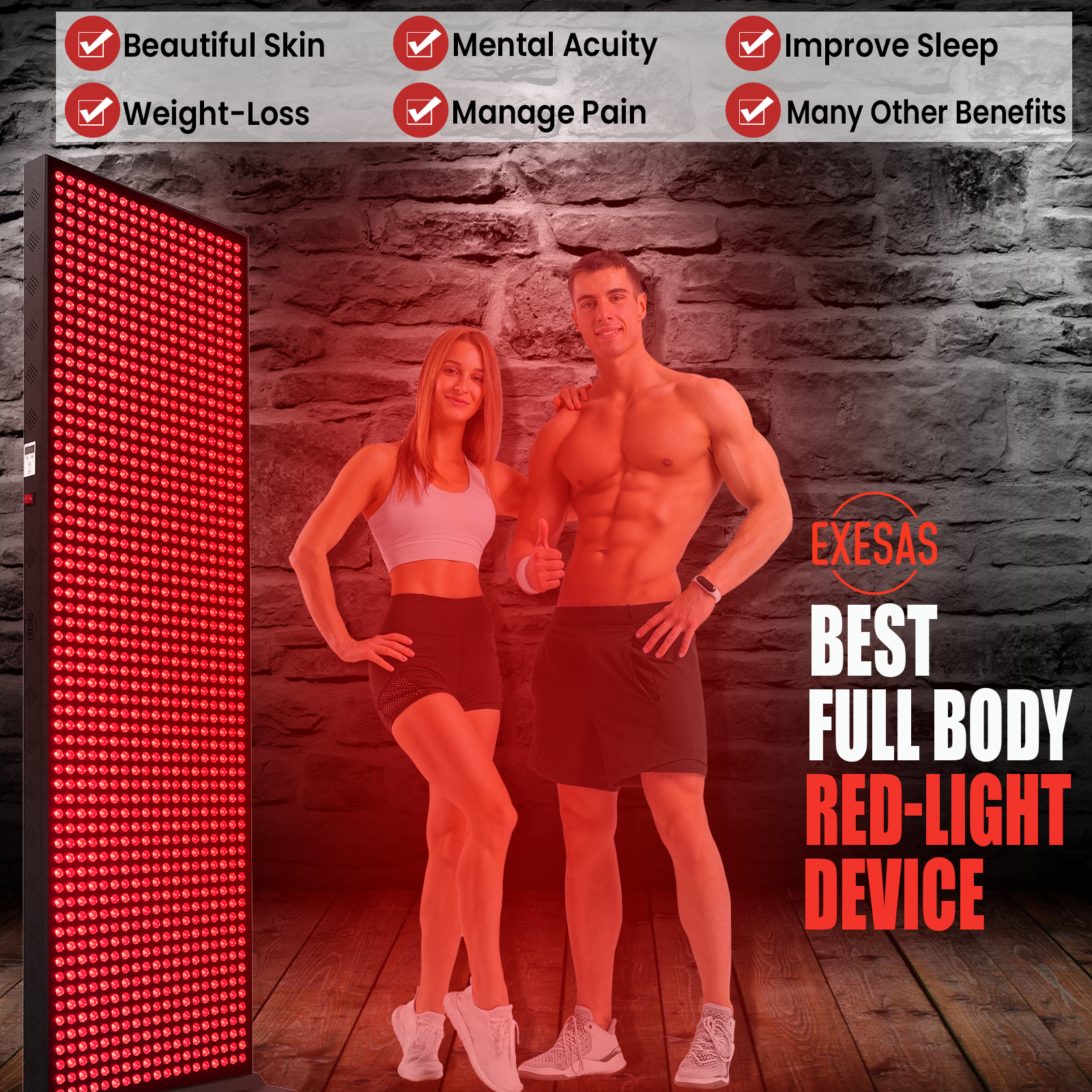 EXESAS     1216 LED, 6080W Dual-Chip, Red Light Therapy Device for Full Body, 4-Wavelengths Infrared LED Panel for Skin, Weight, Pain, Wellness EXESAS