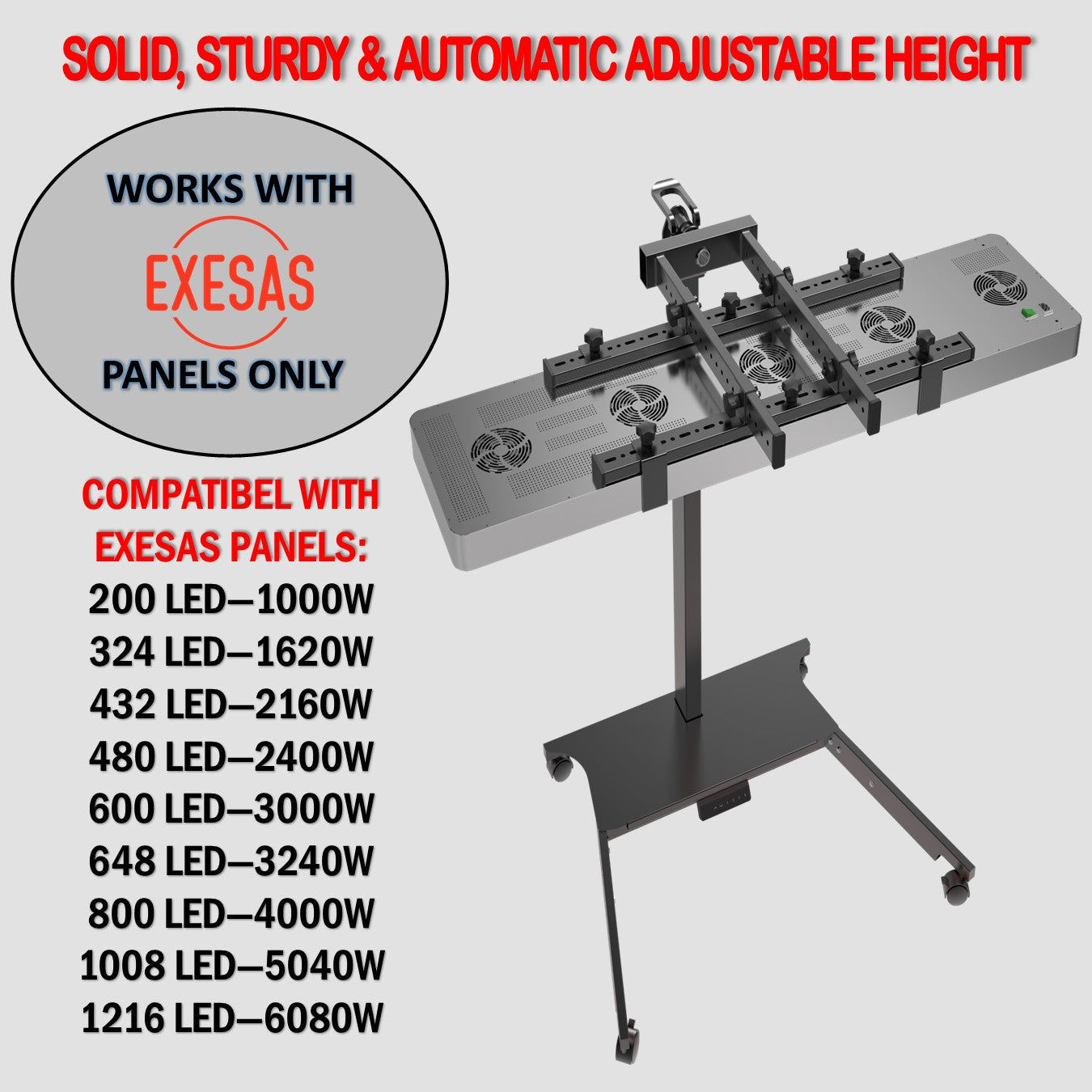 Horizontal/Vertical Powered Automatic Rolling Stand for EXESAS Red Light Therapy Panels, Auto Height Adjustment, (Panel Sold Separately) EXESAS