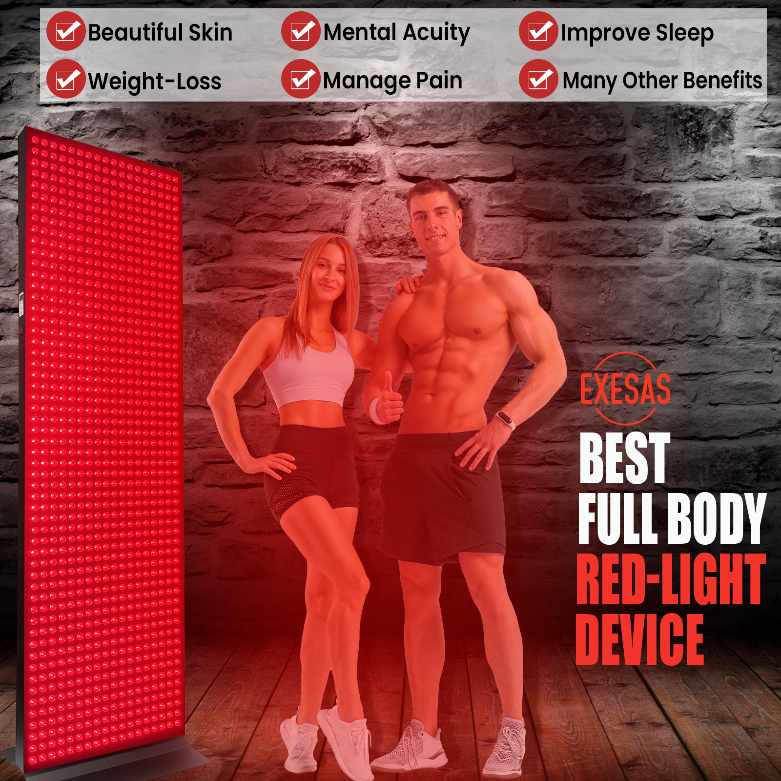 EXESAS    1008 LED, 5040W Dual-Chip, Red Light Therapy Device for Full Body, 4-Wavelengths Infrared LED Panel for Skin, Weight, Pain, Wellness EXESAS
