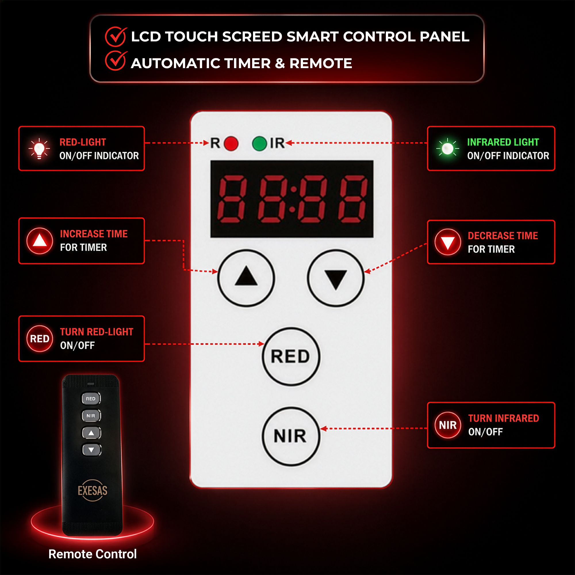 EXESAS   800 LED, 4000W Dual-Chip, Red Light Therapy Device for Full Body, 4-Wavelengths Infrared LED Panel for Skin, Weight, Pain, Wellness EXESAS