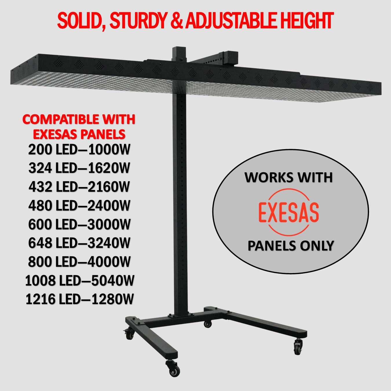 Horizontal  Rolling Stand for EXESAS Red Light Therapy Panels, Compatible only with EXESAS Panels. (Stand Only, Panel Sold Separately) EXESAS